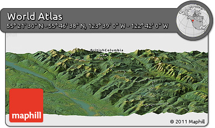 Satellite Panoramic Map of the Area around 55° 34' 4" N, 123° 10' 30" W