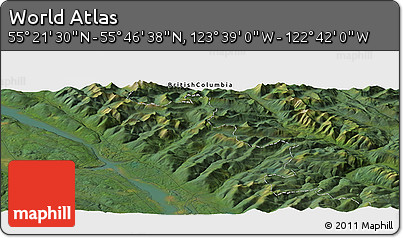 Satellite Panoramic Map of the Area around 55° 34' 4" N, 123° 10' 30" W