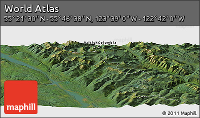 Satellite Panoramic Map of the Area around 55° 34' 4" N, 123° 10' 30" W