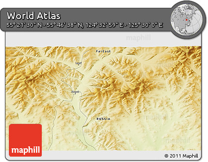 Physical 3D Map of the Area around 55° 34' 4" N, 125° 1' 30" E