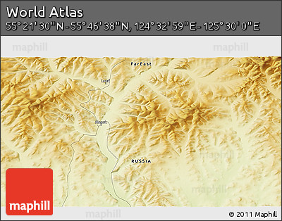 Physical 3D Map of the Area around 55° 34' 4" N, 125° 1' 30" E