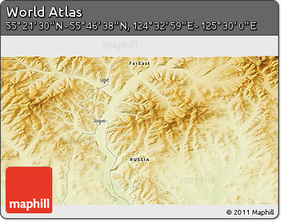 Physical 3D Map of the Area around 55° 34' 4" N, 125° 1' 30" E