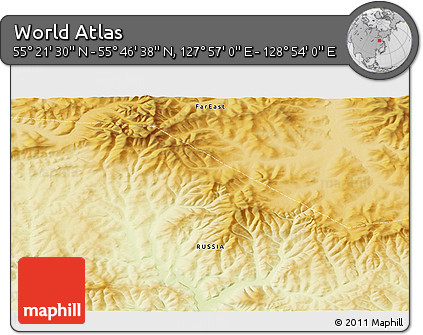 Physical 3D Map of the Area around 55° 34' 4" N, 128° 25' 30" E
