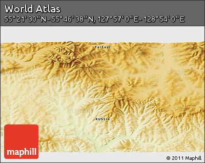 Physical 3D Map of the Area around 55° 34' 4" N, 128° 25' 30" E