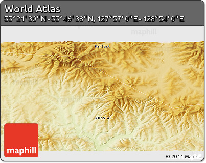 Physical 3D Map of the Area around 55° 34' 4" N, 128° 25' 30" E