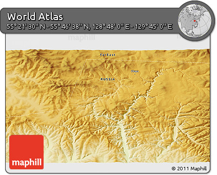 Physical 3D Map of the Area around 55° 34' 4" N, 129° 16' 30" E