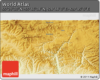 Physical 3D Map of the Area around 55° 34' 4" N, 129° 16' 30" E