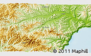 Physical 3D Map of the area around 55° 34' 4" N, 136° 4' 29" E
