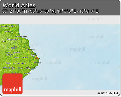Physical 3D Map of the Area around 55° 34' 4" N, 14° 31' 30" E