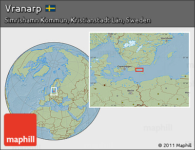 Savanna Style Location Map of Vranarp, hill shading
