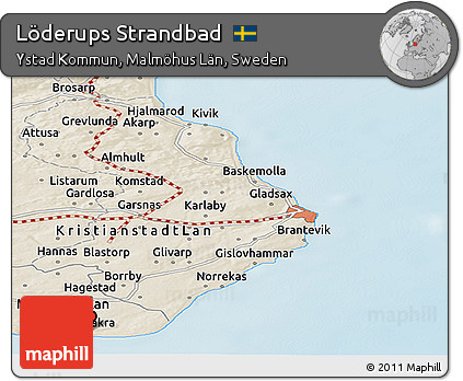 Shaded Relief Panoramic Map of Löderups Strandbad