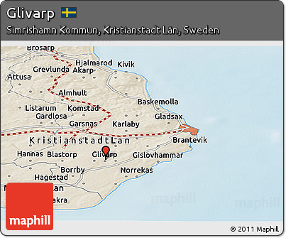 Shaded Relief Panoramic Map of Glivarp