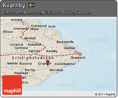 Shaded Relief Panoramic Map of Kvarnby