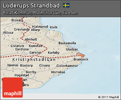 Shaded Relief Panoramic Map of Löderups Strandbad