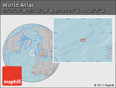 Gray Location Map of the Area around 55° 34' 4" N, 15° 13' 29" W, hill shading