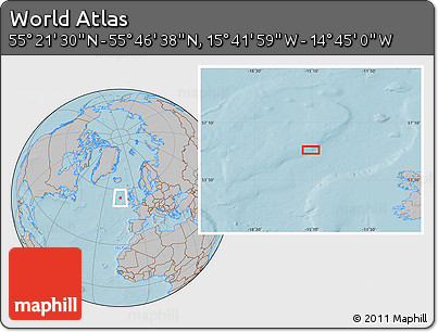 Gray Location Map of the Area around 55° 34' 4" N, 15° 13' 29" W, hill shading