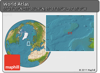 Satellite Location Map of the Area around 55° 34' 4" N, 15° 13' 29" W
