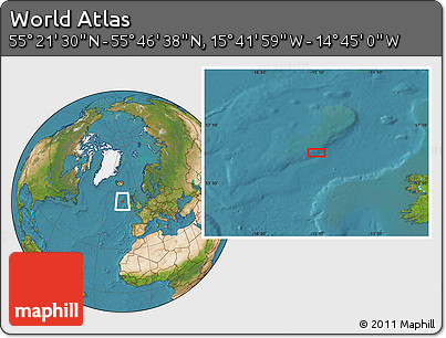 Satellite Location Map of the Area around 55° 34' 4" N, 15° 13' 29" W
