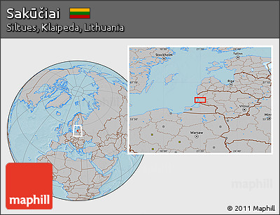 Gray Location Map of Sakūčiai, hill shading