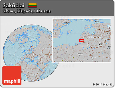 Gray Location Map of Sakūčiai, hill shading