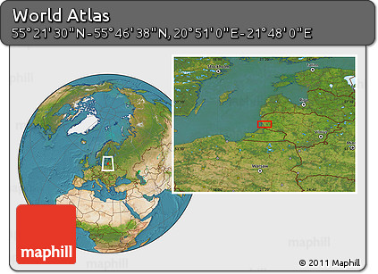 Satellite Location Map of the Area around 55° 34' 4" N, 21° 19' 30" E