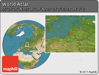 Satellite Location Map of the Area around 55° 34' 4" N, 21° 19' 30" E