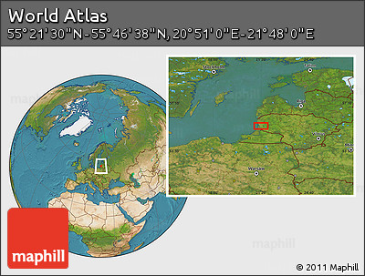 Satellite Location Map of the Area around 55° 34' 4" N, 21° 19' 30" E