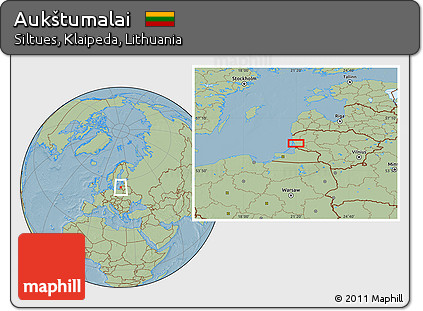 Savanna Style Location Map of Aukštumalai, hill shading
