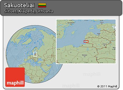 Savanna Style Location Map of Sakuotėliai, hill shading