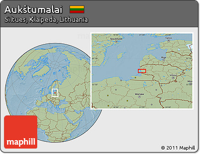 Savanna Style Location Map of Aukštumalai, hill shading
