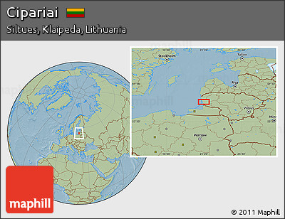 Savanna Style Location Map of Cipariai, hill shading