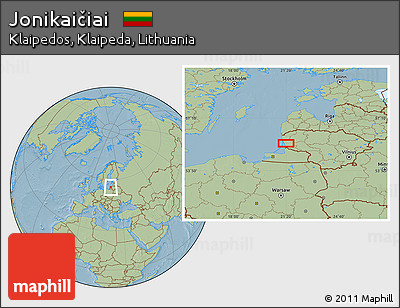 Savanna Style Location Map of Jonikaičiai, hill shading