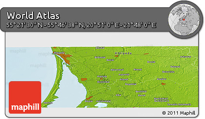 Physical Panoramic Map of the Area around 55° 34' 4" N, 21° 19' 30" E
