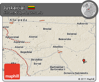 Shaded Relief Panoramic Map of Juškaičiai