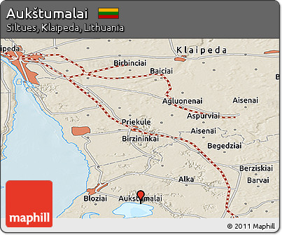 Shaded Relief Panoramic Map of Aukštumalai
