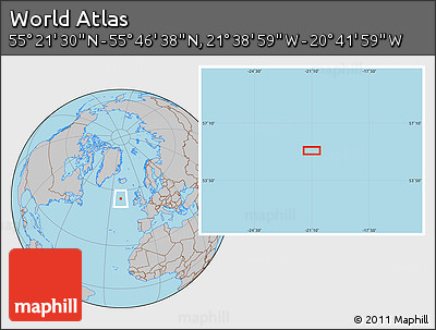 Gray Location Map of the Area around 55° 34' 4" N, 21° 10' 29" W