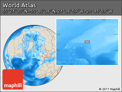 Shaded Relief Location Map of the Area around 55° 34' 4" N, 21° 10' 29" W