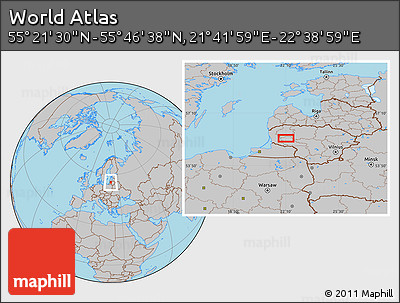 Gray Location Map of the Area around 55° 34' 4" N, 22° 10' 29" E
