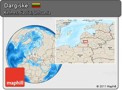Shaded Relief Location Map of Dargiškė