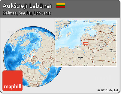 Shaded Relief Location Map of Aukštieji Labūnai