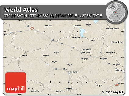 Shaded Relief Map of the Area around 55° 34' 4" N, 22° 10' 29" E