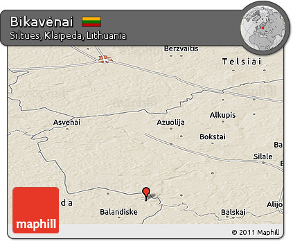 Shaded Relief Panoramic Map of Bikavėnai