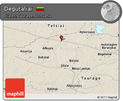 Shaded Relief Panoramic Map of Degutaliai