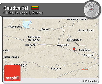 Shaded Relief Panoramic Map of Gaudvaišai