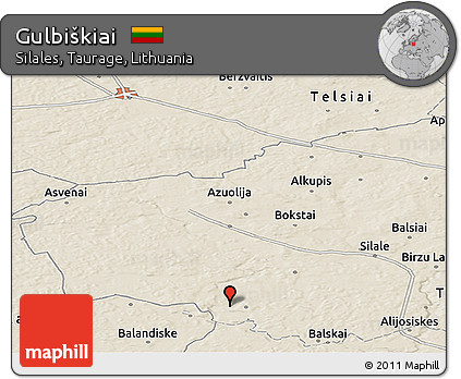 Shaded Relief Panoramic Map of Gulbiškiai