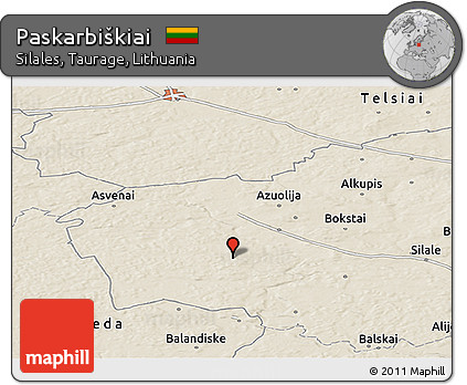 Shaded Relief Panoramic Map of Paskarbiškiai