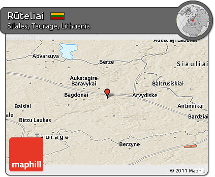 Shaded Relief Panoramic Map of Rūteliai