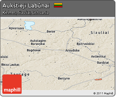 Shaded Relief Panoramic Map of Aukštieji Labūnai