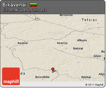Shaded Relief Panoramic Map of Bikavėnai