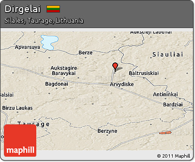 Shaded Relief Panoramic Map of Dirgėlai